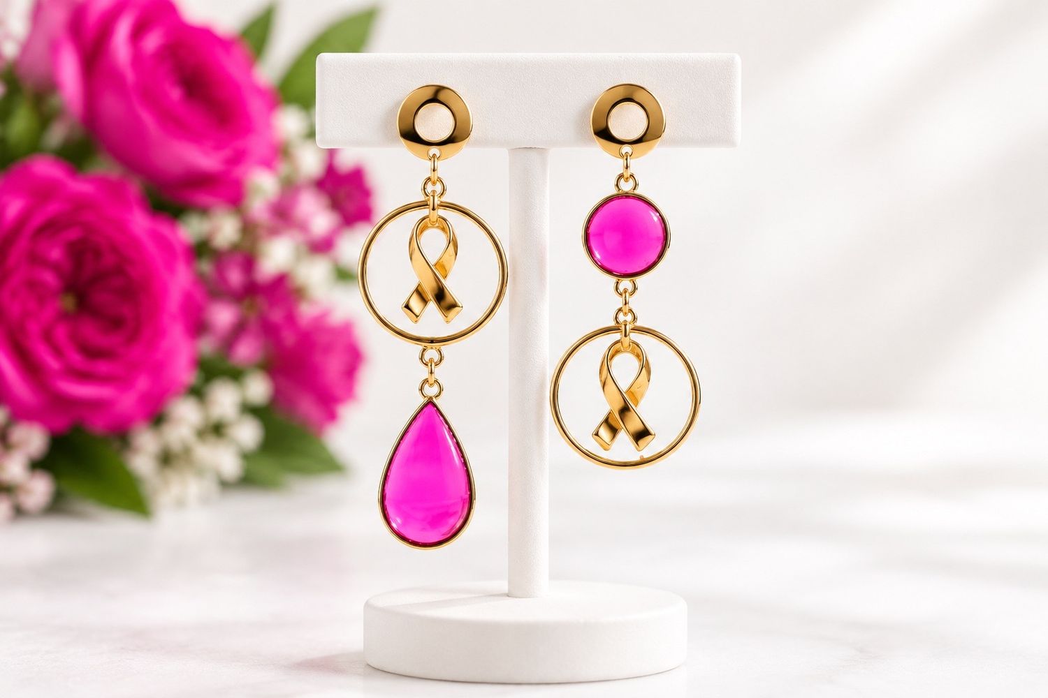 Boucles d'oreilles 'Ruban rose'