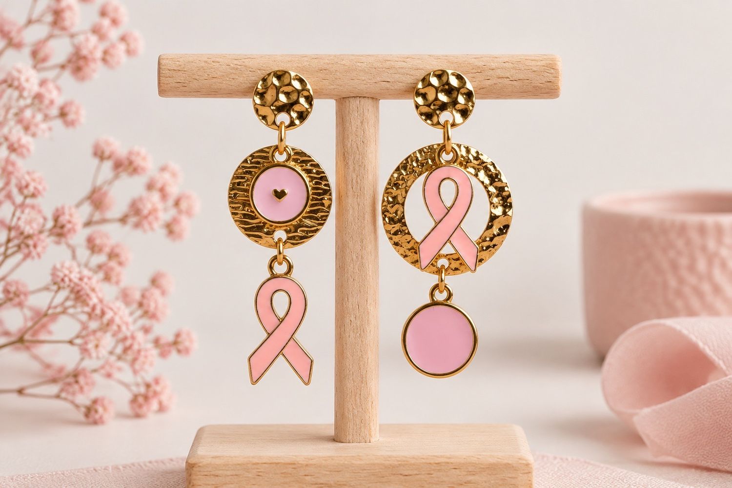Boucles d'oreilles 'Ruban rose'