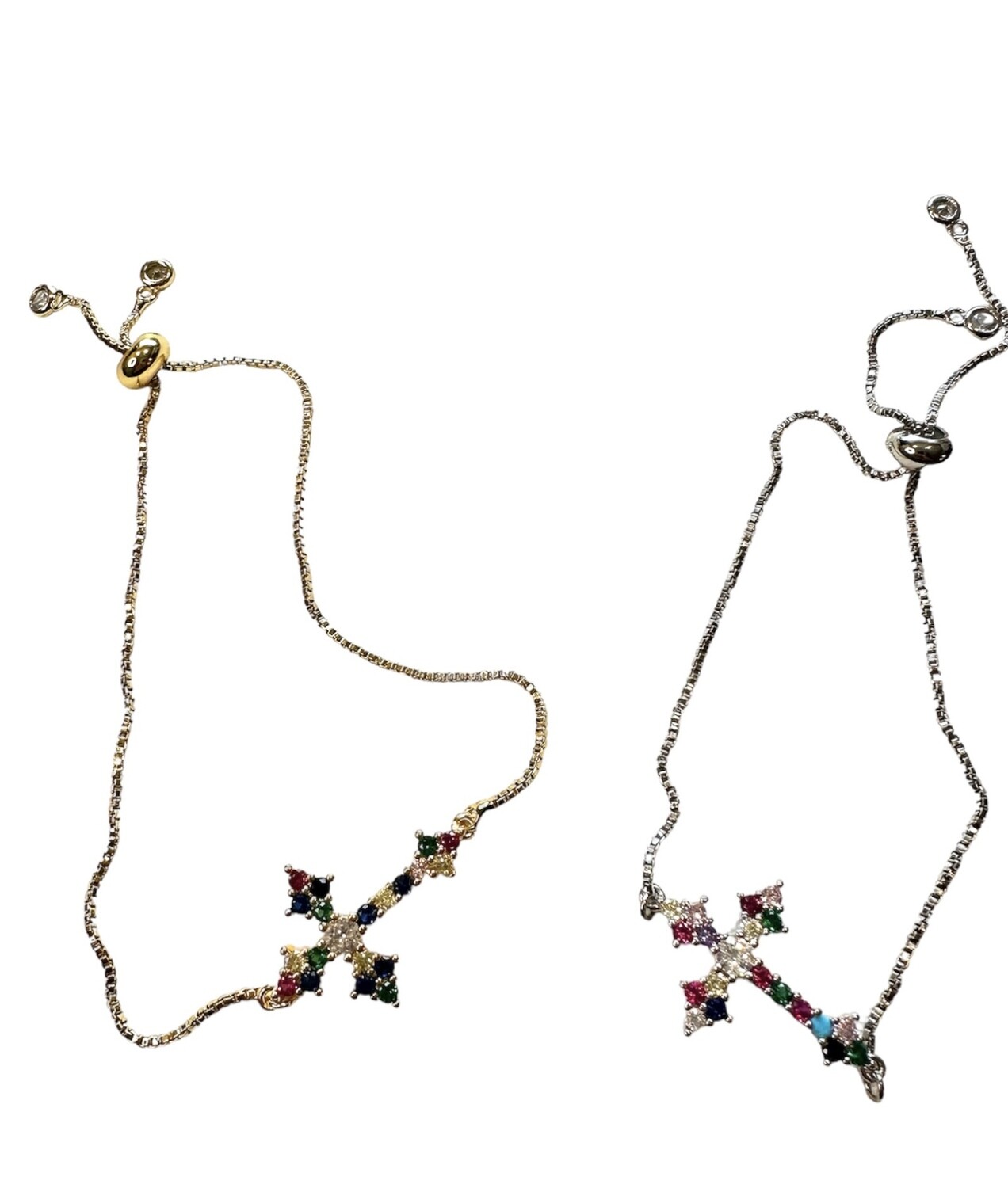 Cross Bracelet with colored stones (Gold)