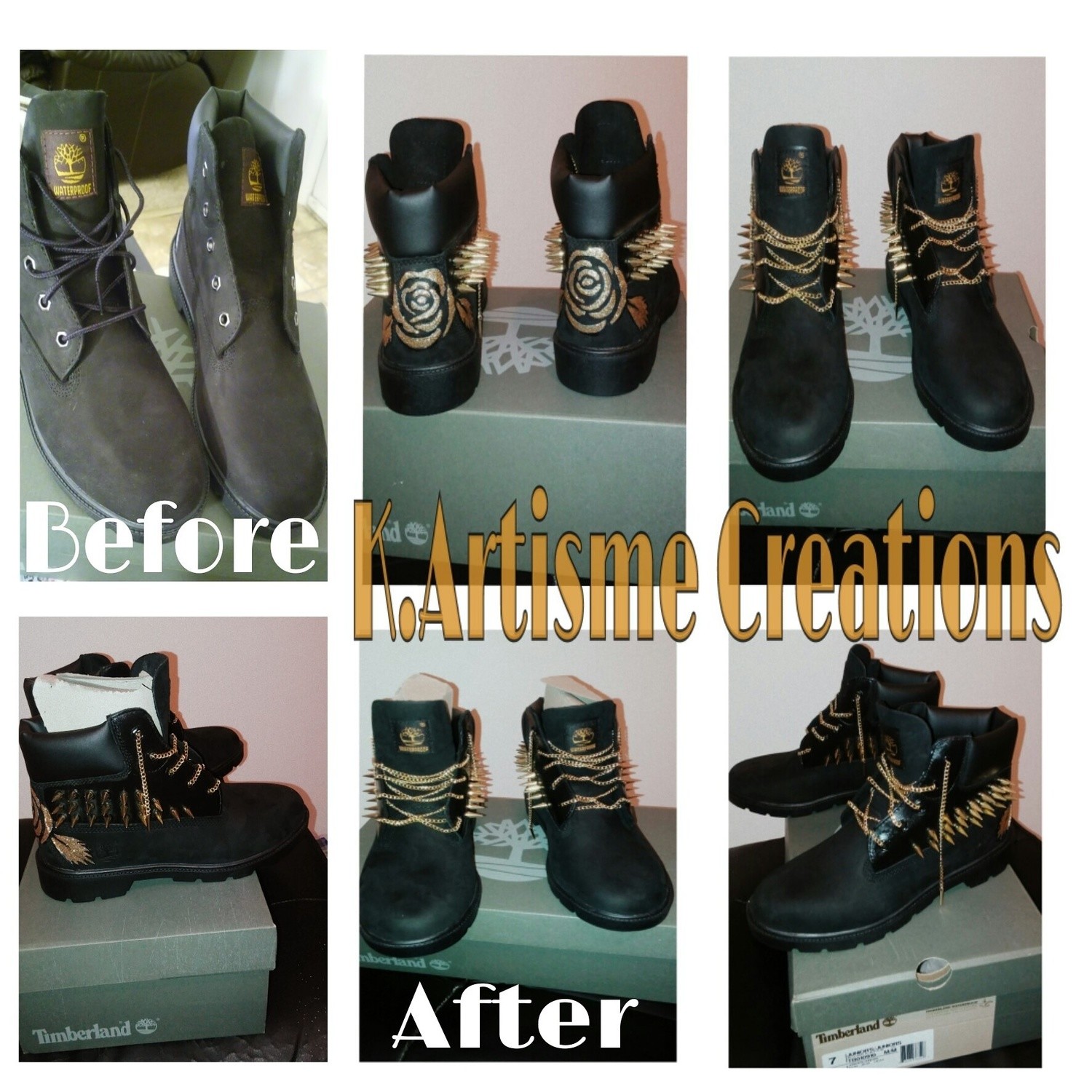 Customized Black Timberland Boots