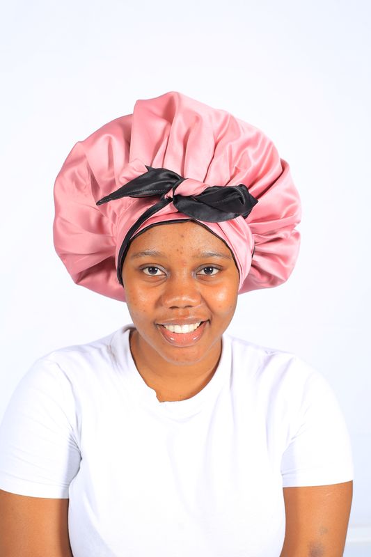Thick  Satin Bonnet Pink &amp; Black