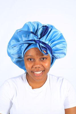 Thick Satin Bonnet Navy Blue &amp; Powder Blue