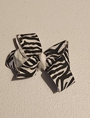 Small White &amp; Black Zebra Print Bow With Clip