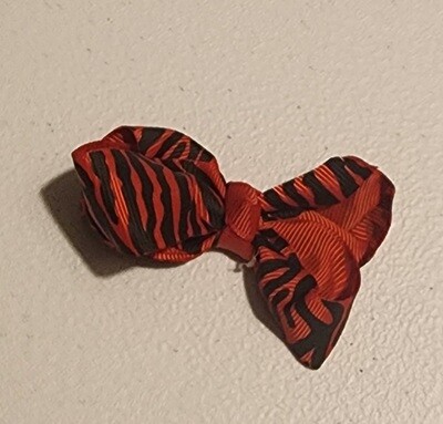 Small Red &amp; Black Zebra Print Bow With Clip