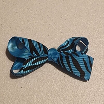 Small Blue &amp; Black Zebra Print Bow With Clip