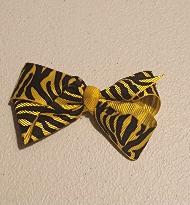 Small Yellow Zebra Print Bow With Clip