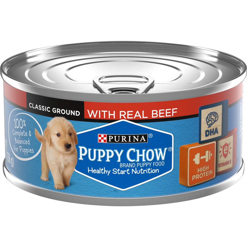 Purina Puppy Chow Wet Canned Puppy Dog Food with Real Beef 5.5oz