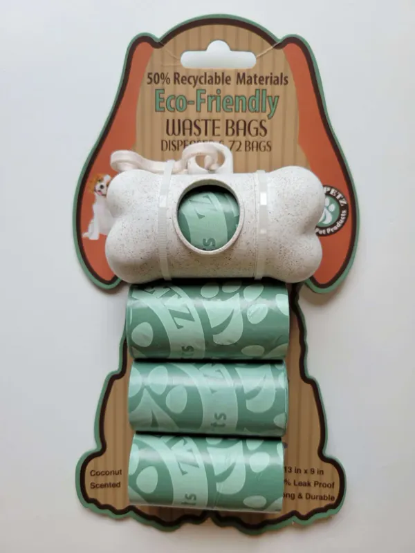 Eco Petz Pet Waste Bags, Coconut Scent 13&quot; x 9&quot;, 4 Rolls plus Dispenser, 72-Pk
