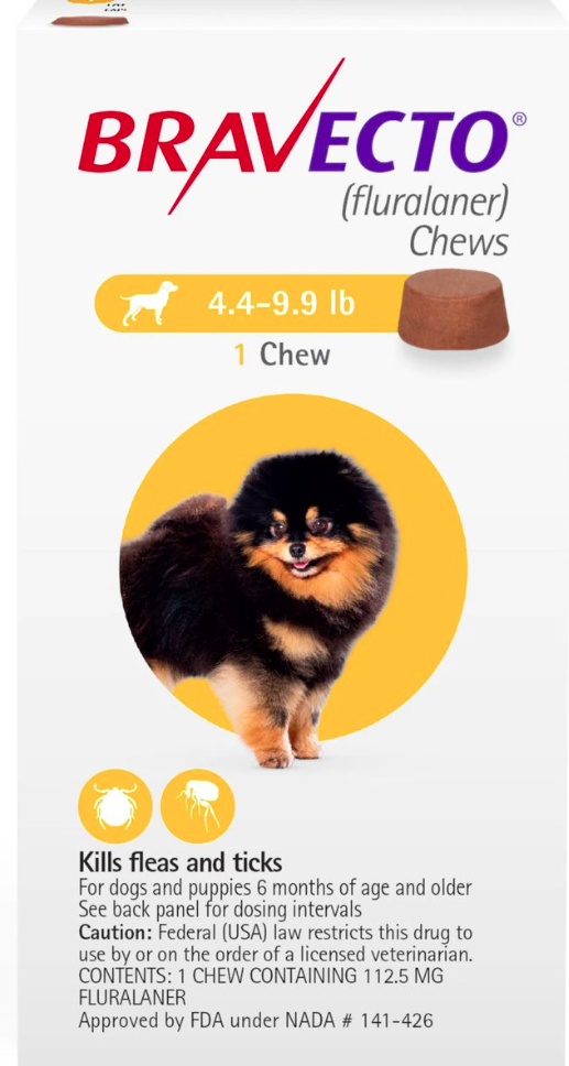 Bravecto Chews For Dogs, Weight Range: 4.4 - 9.9 lbs