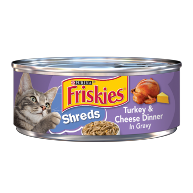 Friskies Shreds Turkey &amp; Cheese Dinner in Gravy Adult Wet Cat Food 5.5oz 24 units