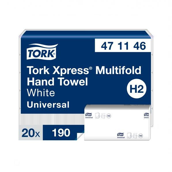 Tork Xpress® Multifold H2 Handduk Vit, 2-lags, 3800st/fp