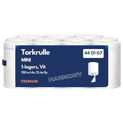 Torkrulle Mini 1-lag Vit, 120m/rle, 12rle/fp