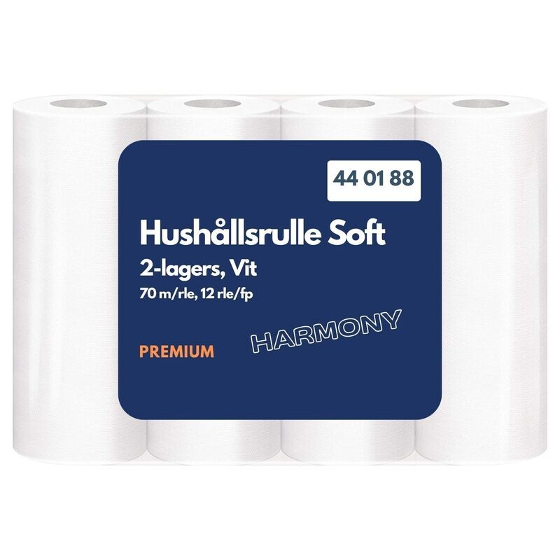 Hushållsrulle Soft, 2-lags vit, 70m, 12rle/fp