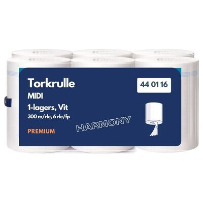 Torkrulle Midi 1-lag Vit, 300m/rle, 6rle/fp