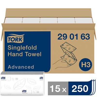Tork Handduk Advanced Z-vikt H3 Vit, 2-lags, 23x25cm, 3750st/krt
