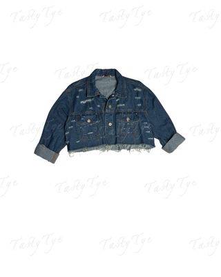 Distressed cropped denim jacket, size L