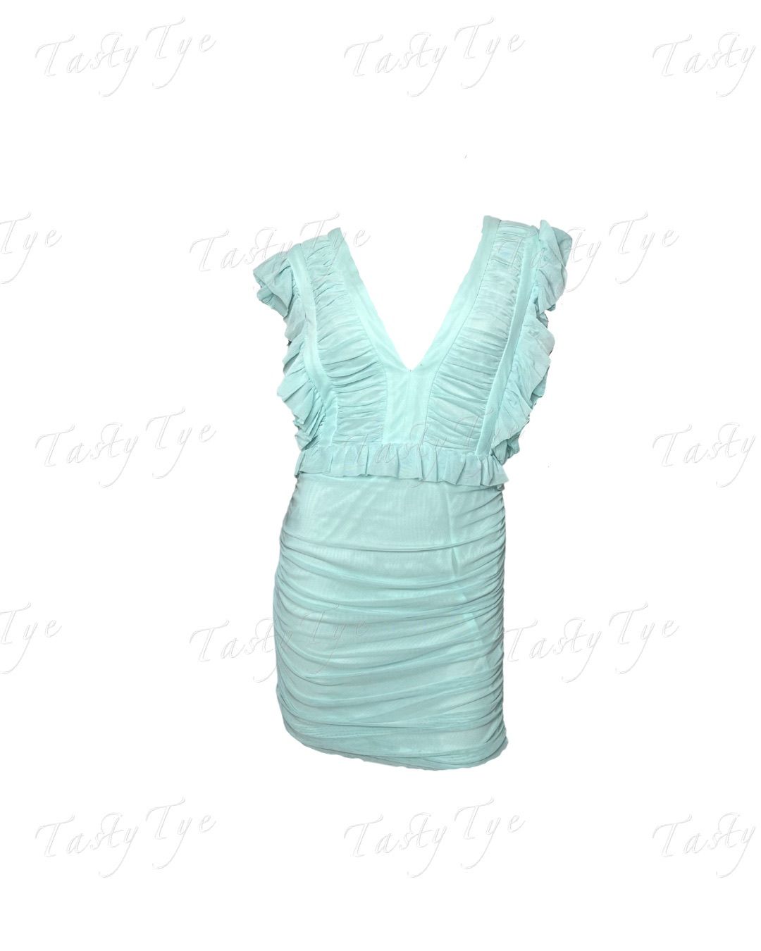 Blue bodycon frill sleeve dress