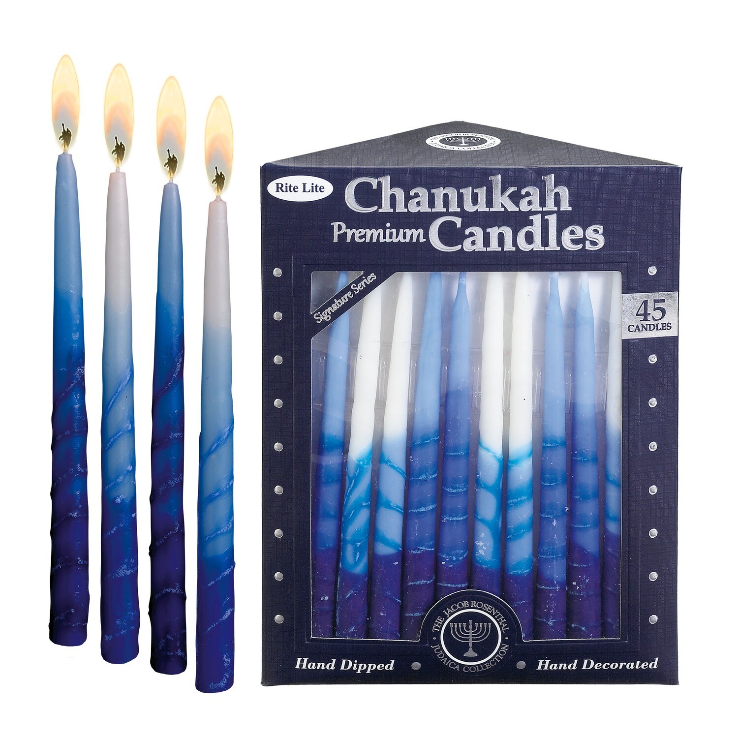 Premium Hand Decorated Chanukah Candles - Blue and White