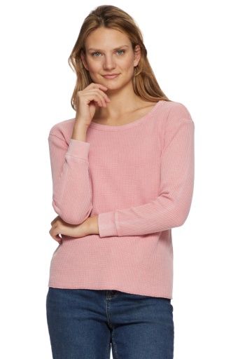 FAYSTON WAFFLE CREW NECK LONG SLEEVE TEE, Size: L, Colour: mauve, Season: fall 2024