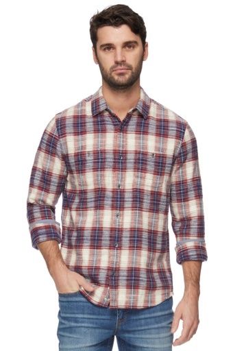 DONLEY LS SLUB SHIRT, Size: L, Colour: navy/red/cream, Season: fall 2024
