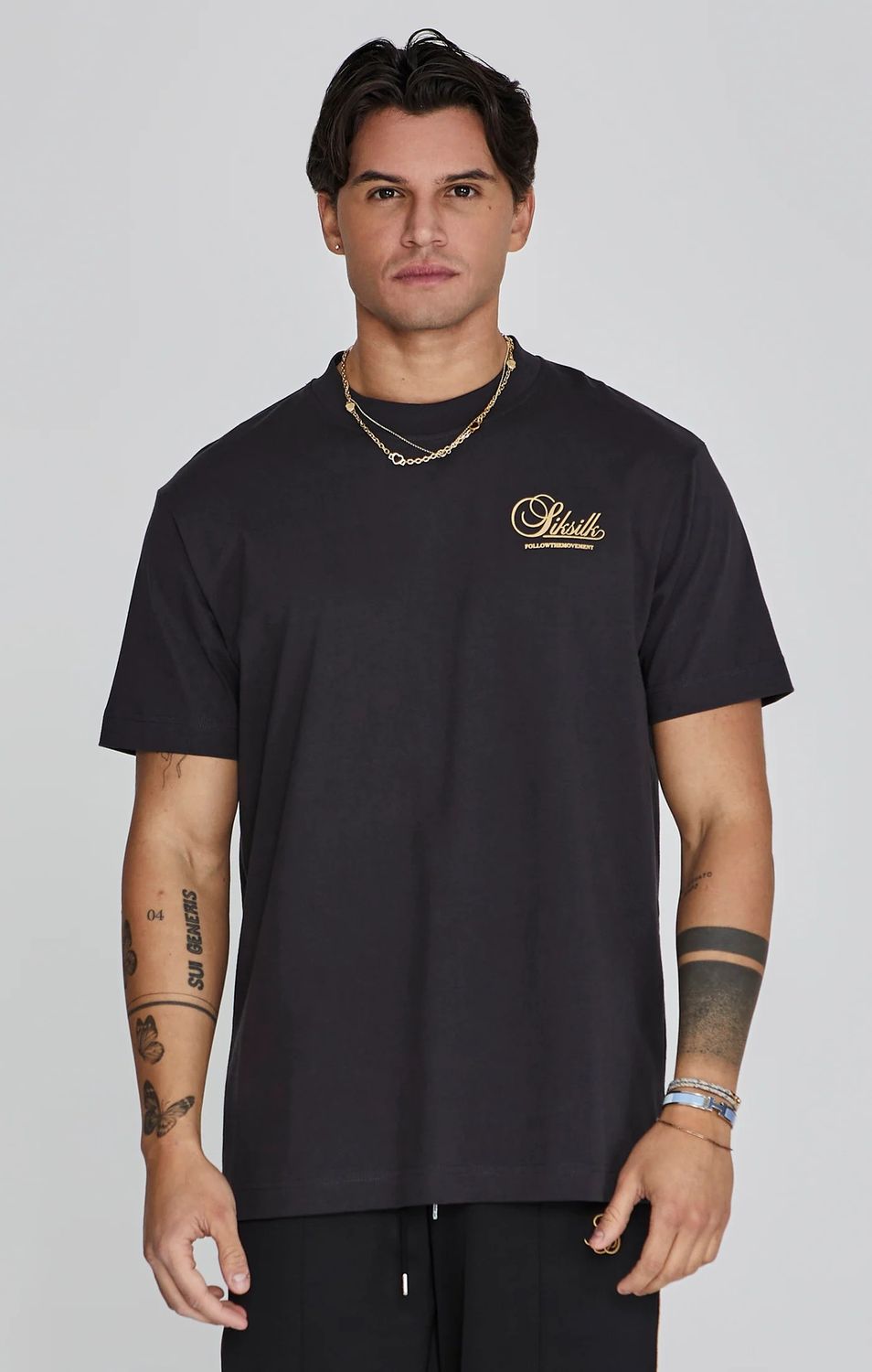 SIKSILK GRAPHIC T-SHIRT - BLACK &amp; GOLD