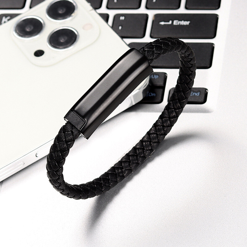 Fast Charging Data Cable Type-C Bracelet Alloy Leather Bracelet Wristband