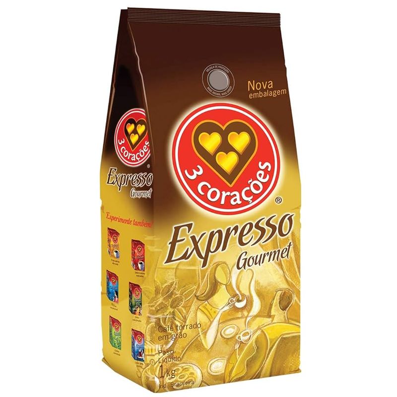 3 Coracoes Graos de Espresso Gourmet Torra Clara - 1kg