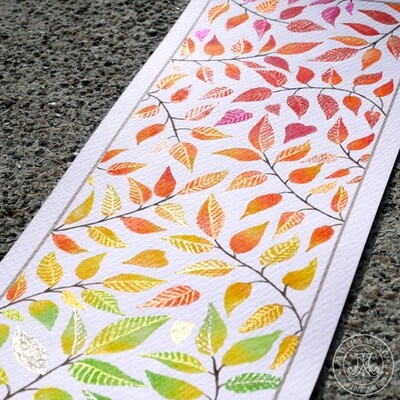 Aquarell „Blätter 1“ mit Glitter-Akzenten, 12,2 x 29,6 cm | Original