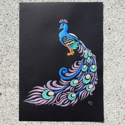 Aquarell „Pfau“, 29,7 x 42 cm (DIN A3) | Original