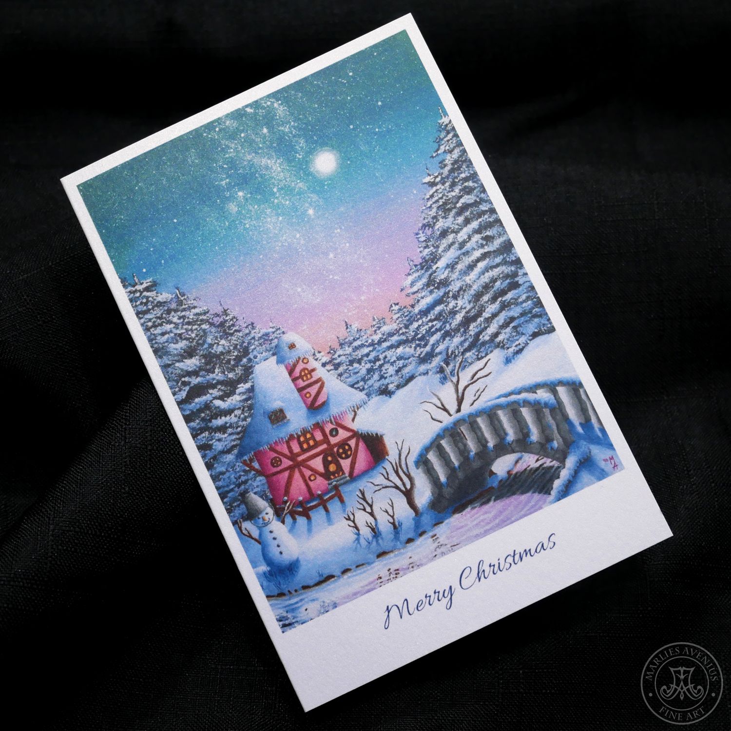 „Merry Christmas“ – Klappkarte auf schimmerndem Perlmuttpapier