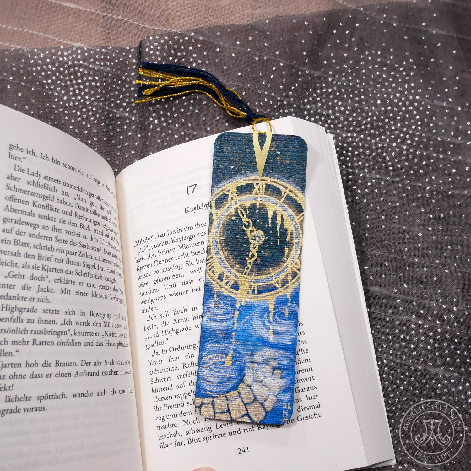 Hand-painted bookmark | Lesezeichen "Track of Time"