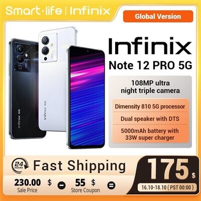 Infinix NOTE 12 PRO 5G Smartphone 128GB,810 Ultra Processor 6.7&quot; FHD+ AMOLED 108MP Camera