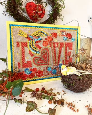 “LOVE”, 30x40 cm, fabric collage