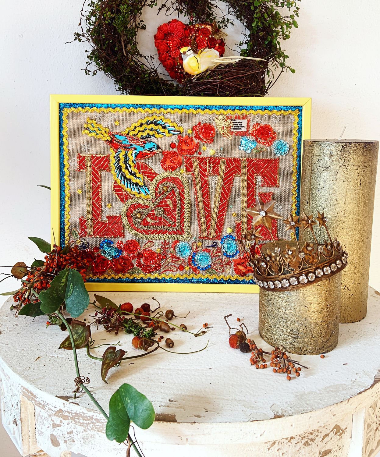 “LOVE”, 30x40 cm, fabric collage