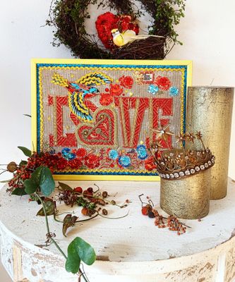 “LOVE”, 30x40 cm, fabric collage