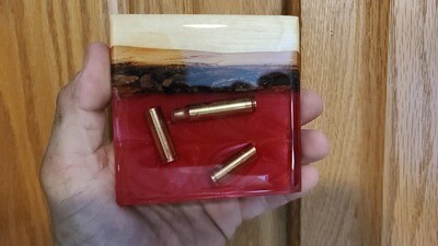 Red Live Edge Coaster With Bullet Casings