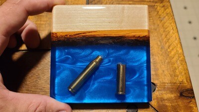 Blue Live Edge Coaster With Bullet Casings