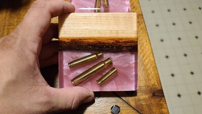 Pink Live Edge Coaster With Bullet Casings