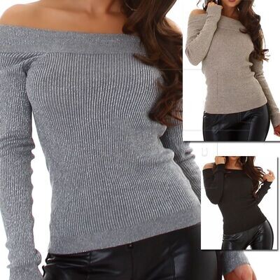 Sexy  Feinripp Pulli Carmen Ausschnitt mit Glitter