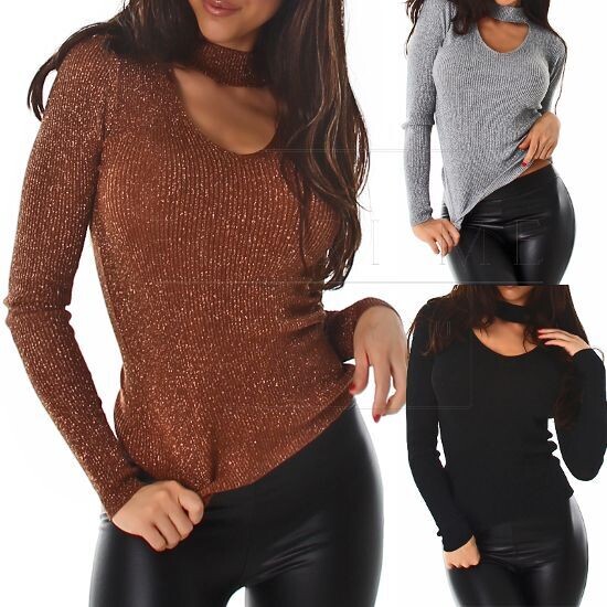 Sexy Feinripp Pulli mit Glitter