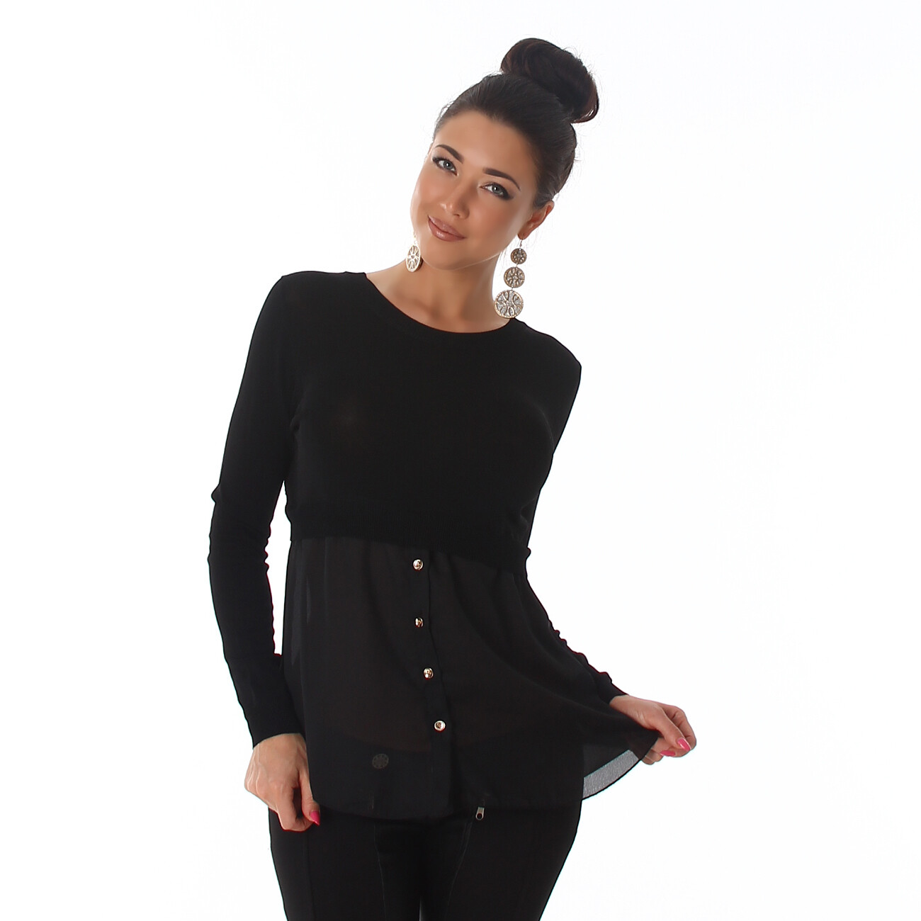 Sexy 2 IN 1 Lang Arm Shirt  mit Bluseneinsatz