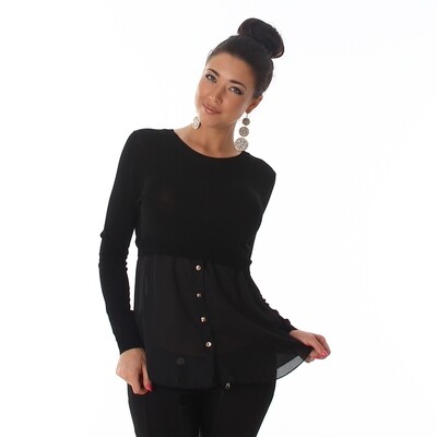 Sexy 2 IN 1 Lang Arm Shirt  mit Bluseneinsatz