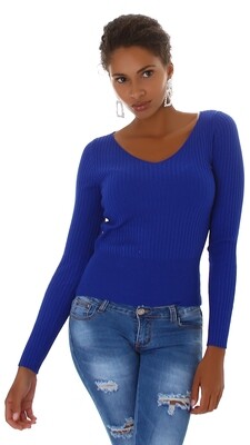 V-Ausschnitt Crop Pullover Rippstrick