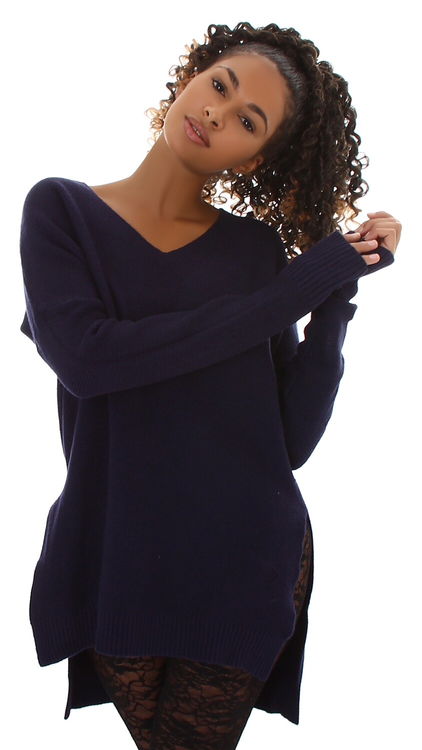 Sexy Oversize Strick Pullover V-Ausschnitt