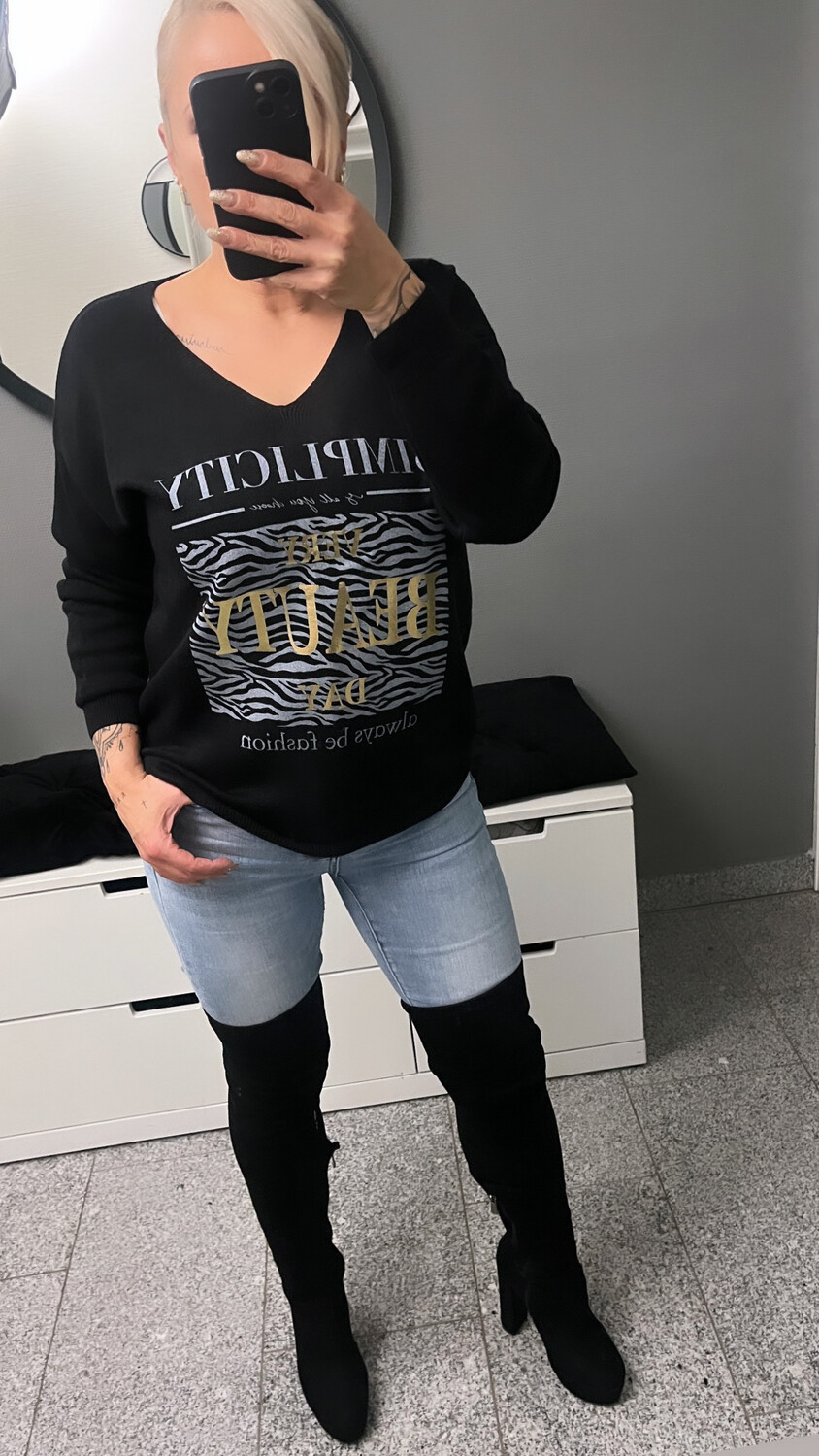 Flori Me V-Ausschnitt Print Pullover