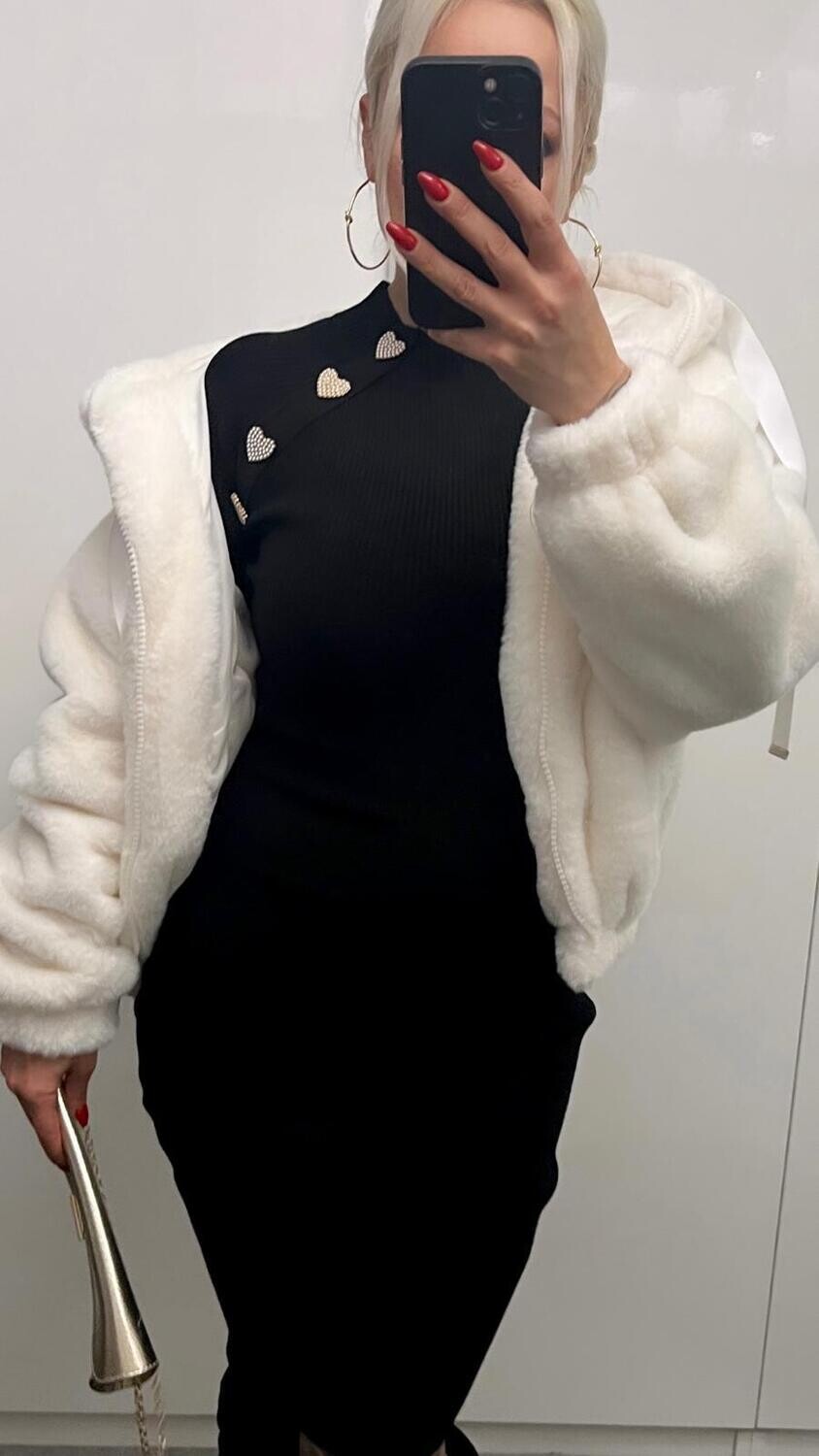 Sexy Damenkleid Rippoptik mit Perlen Knöpfen