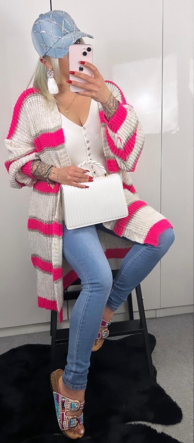 Cardigan mit Streifen und Glitzernaht