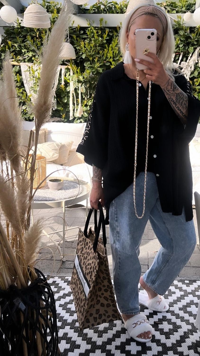 Musselin Hemd Oversize  mit Pailletten 3/4 Arm