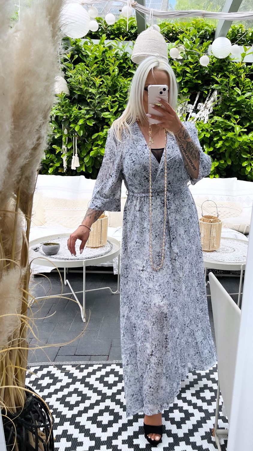 Wickel V-Neck Maxi Kleid mit Gürtel und Flower Print