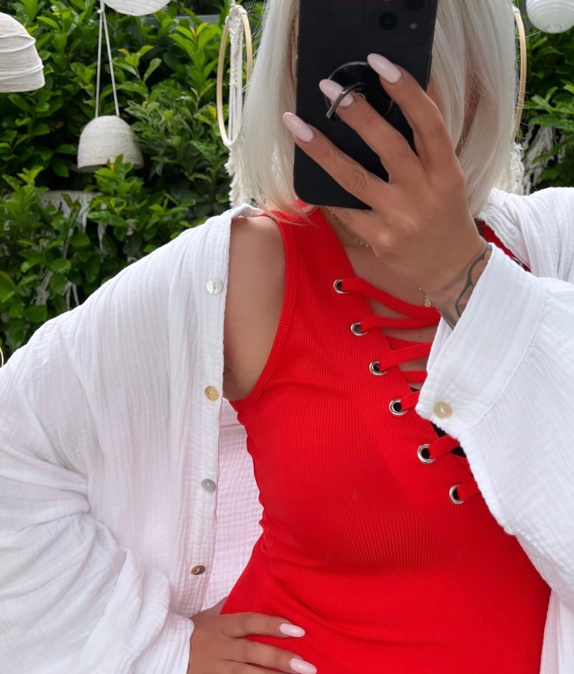 Lace Up cropped Top V- Ausschnitt